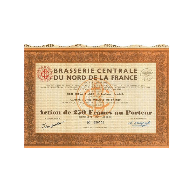 Brasserie Centrale du Nord de la France (Act 250 F)