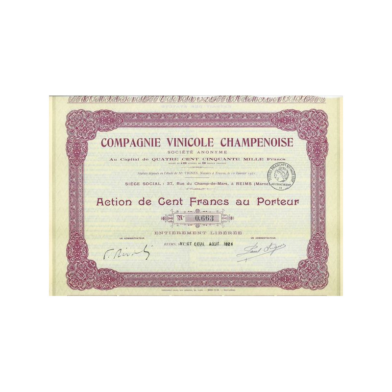 Cie Vinicole Champenoise (Titre 1 Act 100 F)