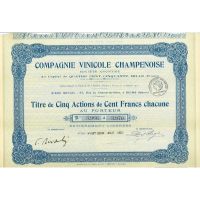 Cie Vinicole Champenoise (Titre 5 Act 100 F)