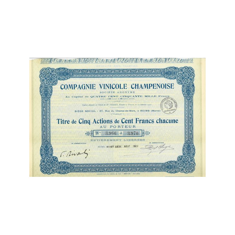 Cie Vinicole Champenoise (Titre 5 Act 100 F)