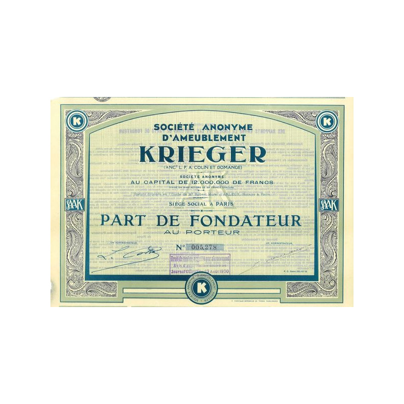 S.A. d'Ameublement Krieger (Anc L.P.A. Colin et Domange) (PF)