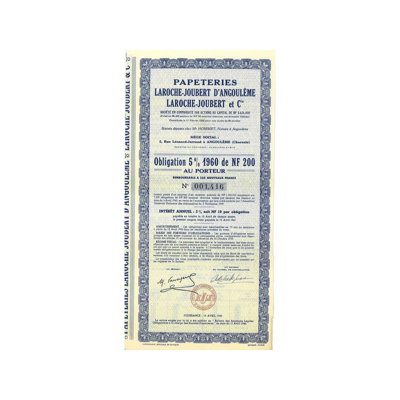 Papeteries Laroche-Joubert d'Angoulême - Laroche-Joubert & Cie