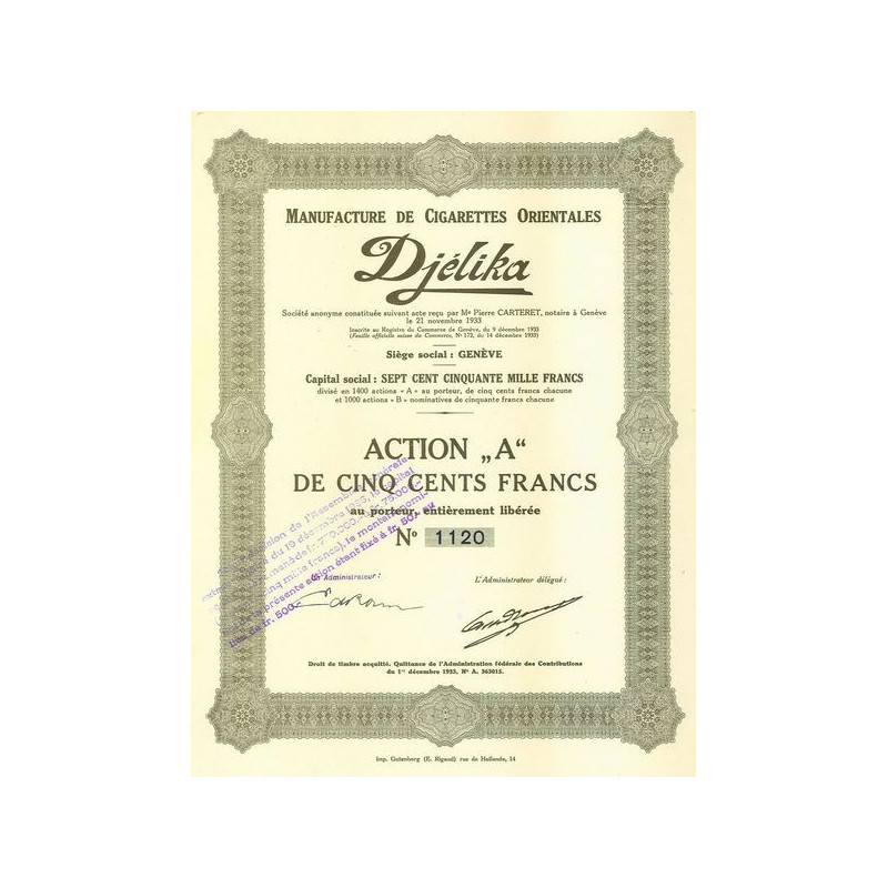 Manufacture de Cigarettes Orientales Djélika (Act)