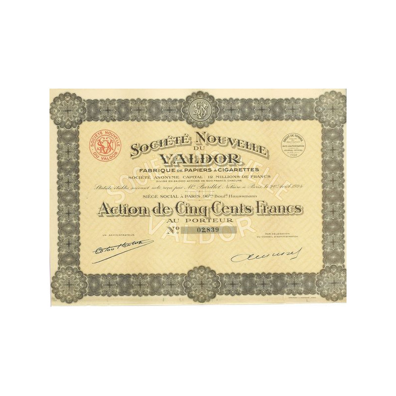 Sté Nlle du Valdor - Fabrique de Papiers à Cigarettes