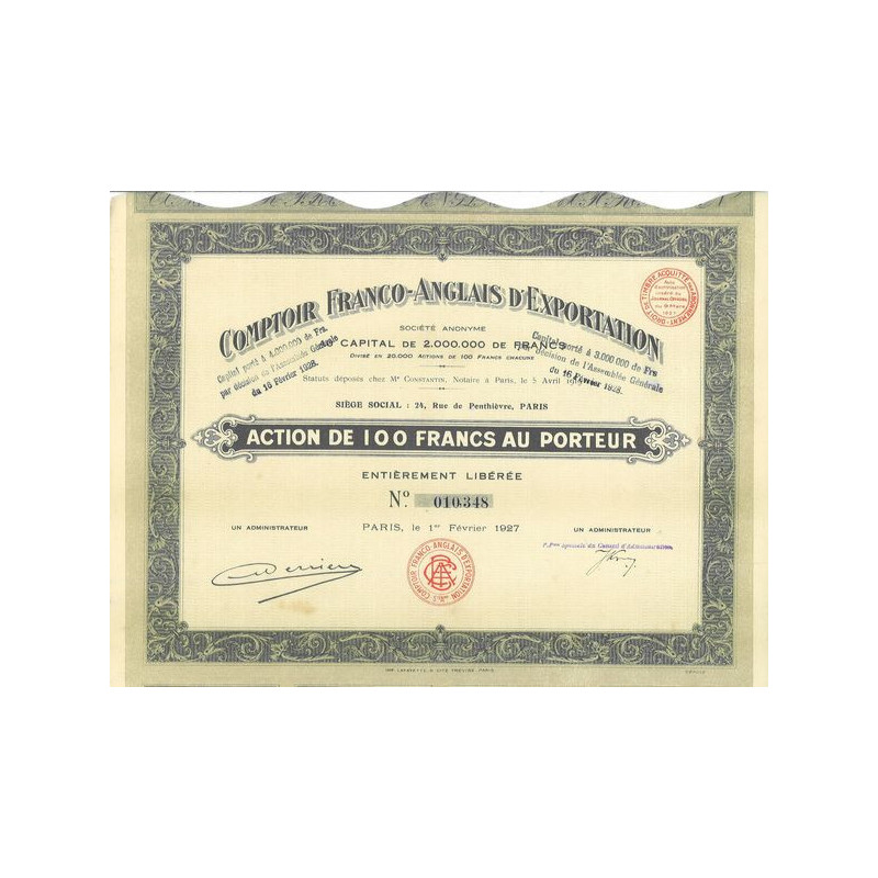 Comptoir Franco-Anglais d'Exportation (Act 100 F)