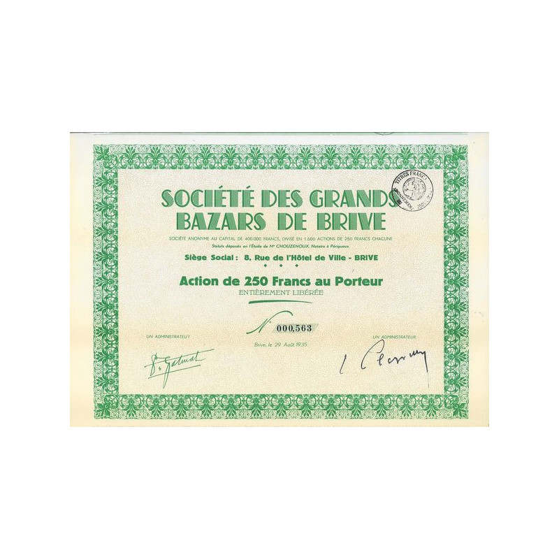 Sté des Grands Bazars de Brive (Act 250 F)