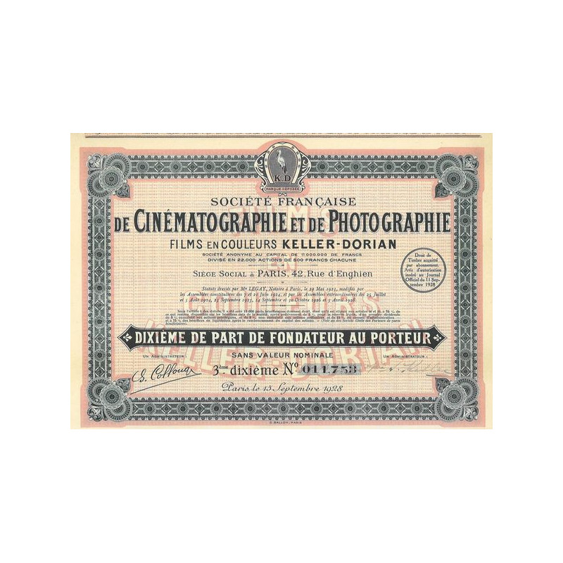 Sté Française de Cinématographie et de Photographie Films en Couleur Keller-Dorian (3 10ème de PF)