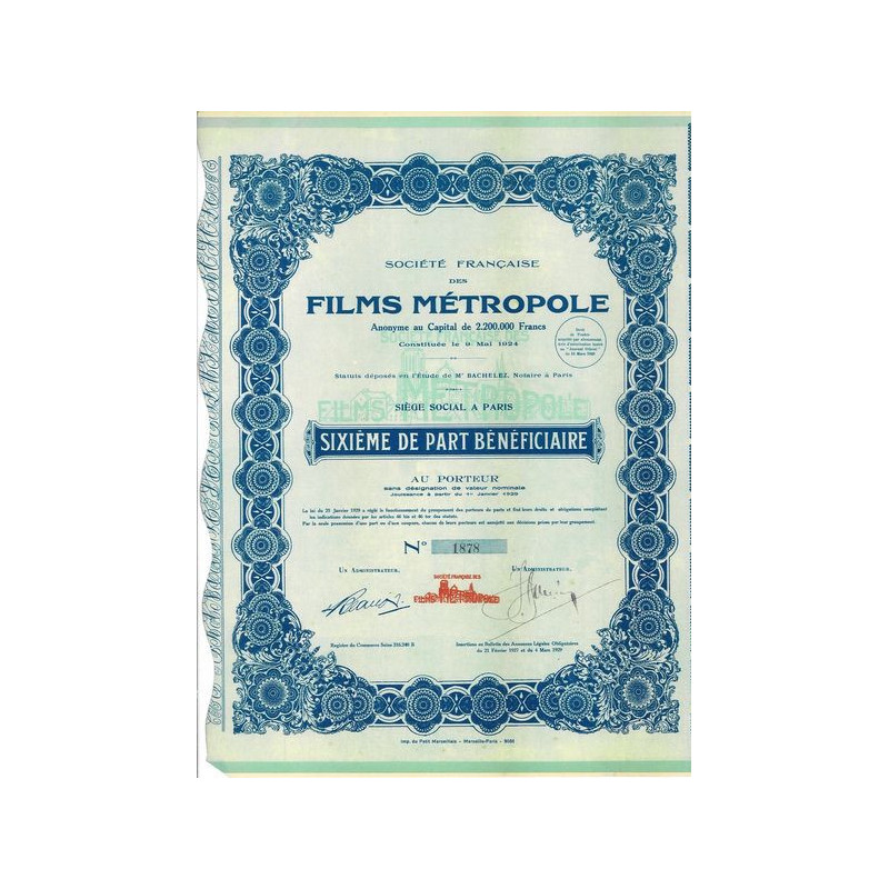 Sté Française des Films Métropole (6ème de PB)