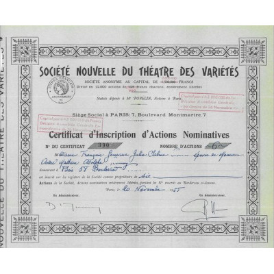 Sté Nlle du Théâtre des Variétés