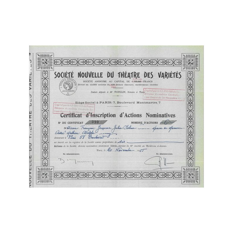 Sté Nlle du Théâtre des Variétés