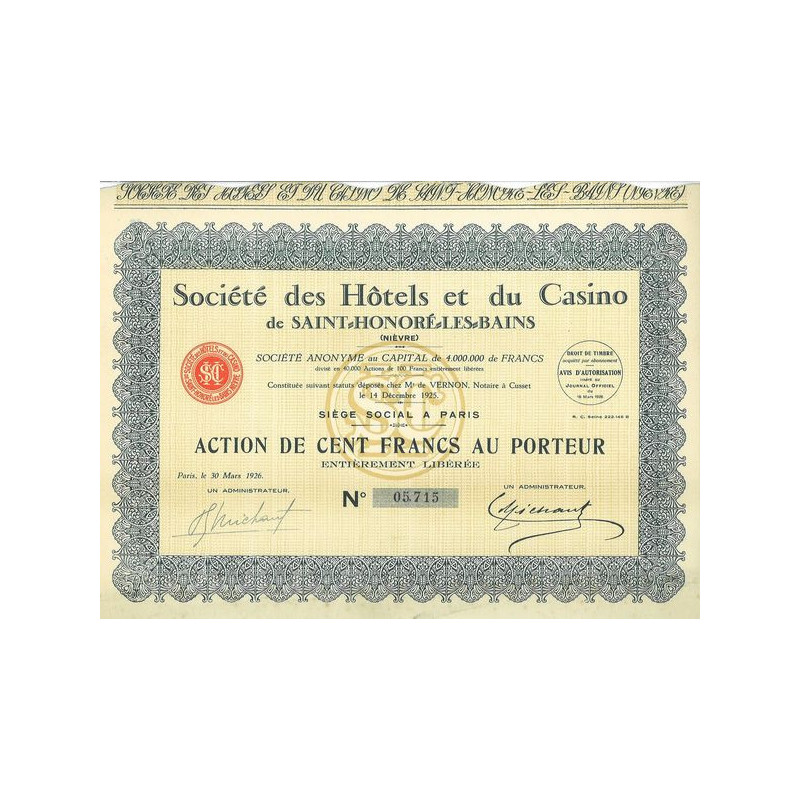 Sté des Hôtels et du Casino de Saint-Honoré-les-Bains