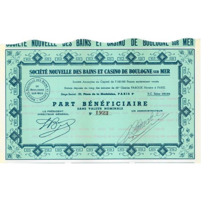 Sté Nlle des Bains et Casinos de Boulogne sur Mer