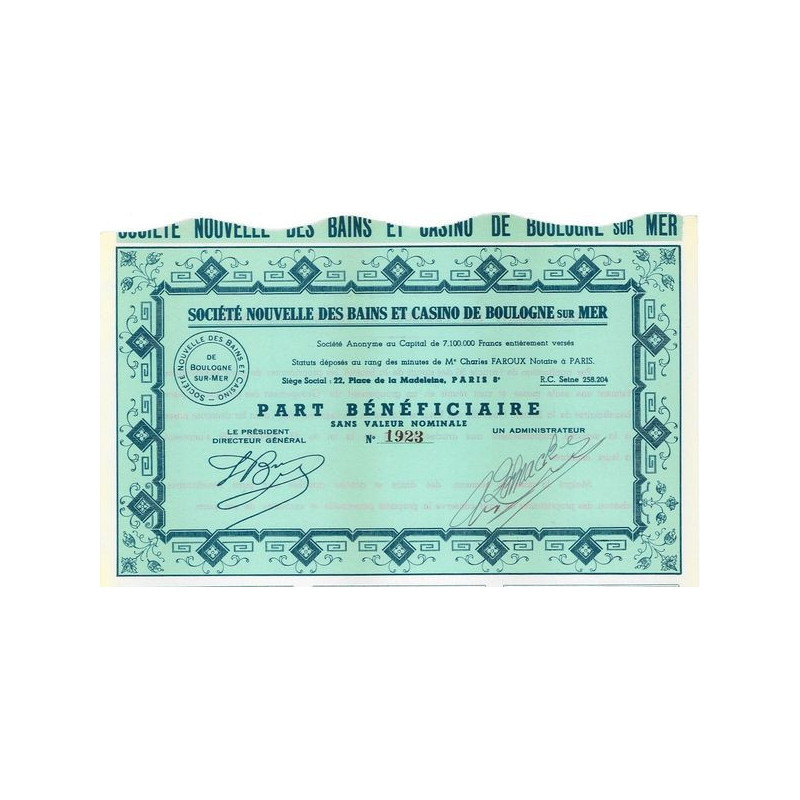 Sté Nlle des Bains et Casinos de Boulogne sur Mer