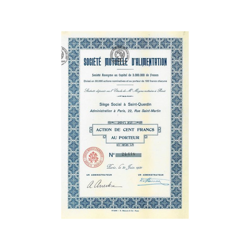 Sté Mutuelle d'Alimentation (1920)