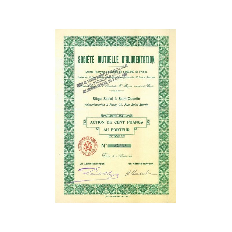 Sté Mutuelle d'Alimentation (1921)