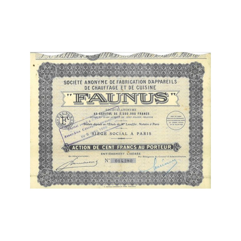 S.A. de Fabrication d'Appareils de Chauffage et de Cuisine - Faunus (Act 100 F)