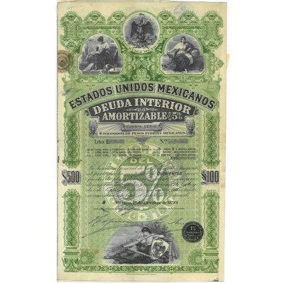 Estados Unidos Mexicanos - Deuda Interior Amortizable 5 % - $ 500 - 1899 - Série L
