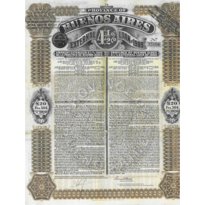 Province of Buenos Aires - External 4 1/2 % Loan of 1909 - £ 20