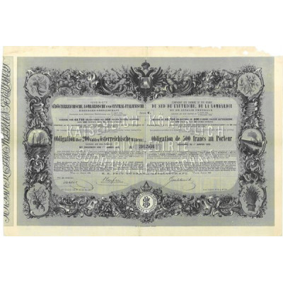 Cie des Chemins de Fer Réunis du Sud de l'Autriche. de la Lombardie et de l'Italie Centrale (Obl 500 F verte)