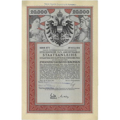 Vierte Österr. Kriegsanleihe Steuerfreie 5 1/2 % amortisable Staatsanleihe (20000 K)
