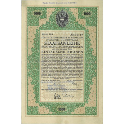 Fünfte Österr. Kriegsanleihe Steuerfreie 5 1/2 % amortisable Staatsanleihe (1000 K)