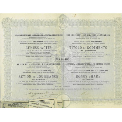 Cie des Chemins de Fer Réunis du Sud de l'Autriche. de la Lombardie et de l'Italie Centrale (Act Jouissance)
