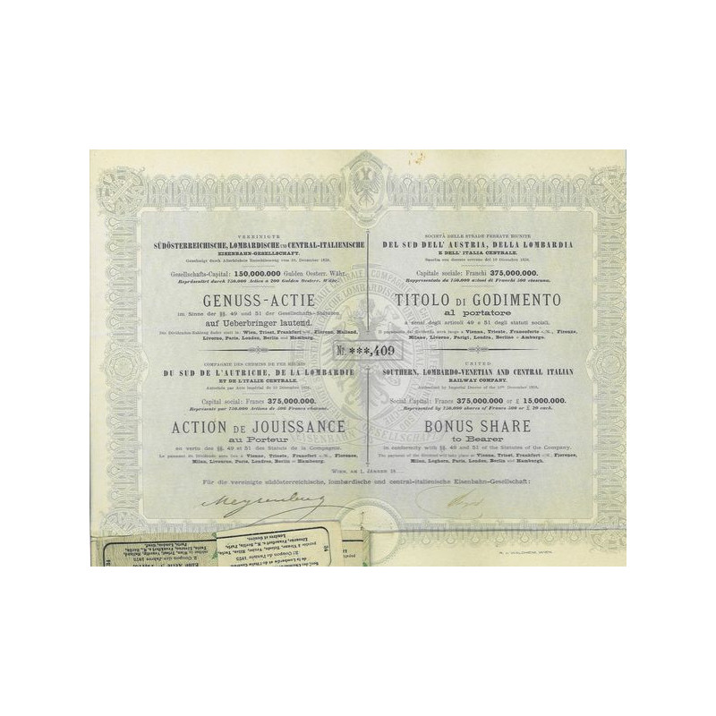 Cie des Chemins de Fer Réunis du Sud de l'Autriche. de la Lombardie et de l'Italie Centrale (Act Jouissance)