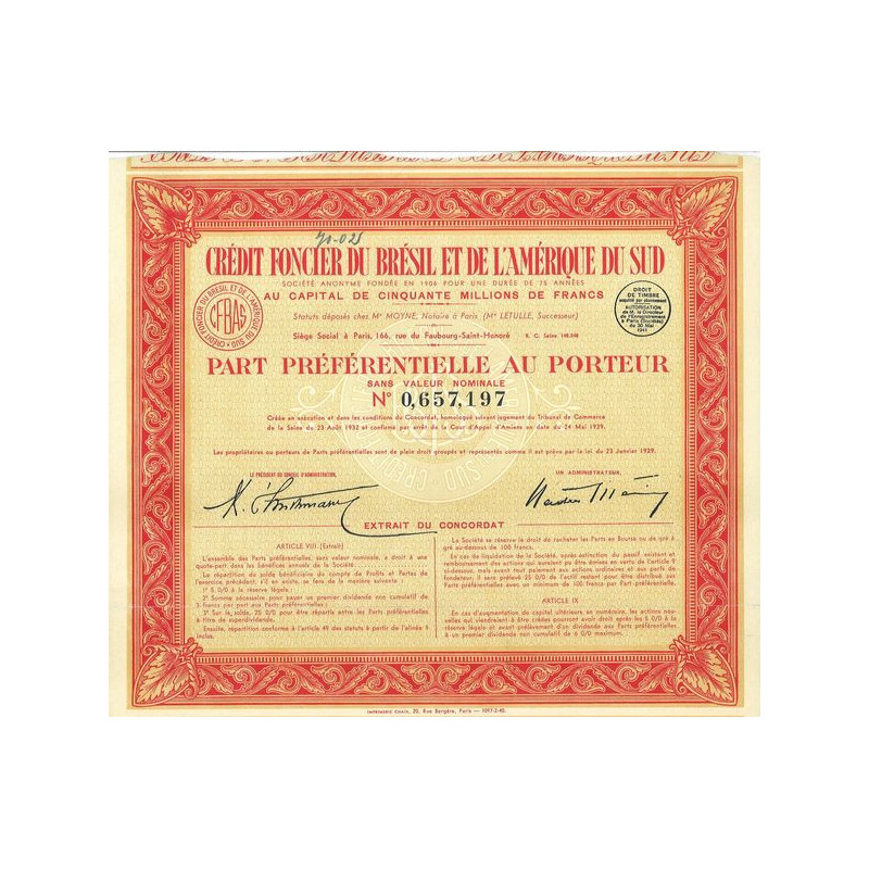 Crédit Foncier du Brésil et de l'Amérique du Sud (Part Préférentielle)