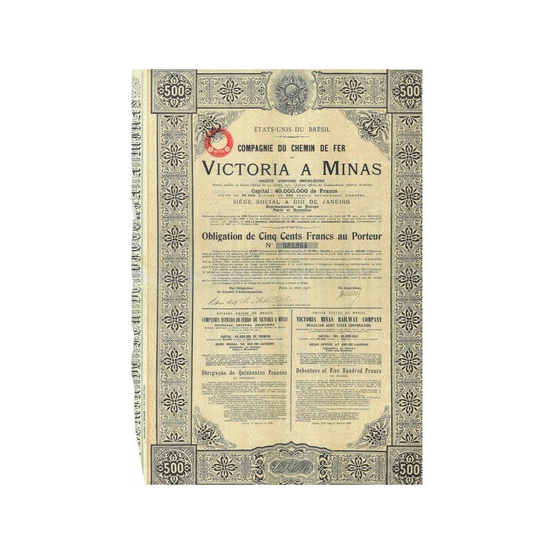 Cie du Chemin de Fer de Victoria à Minas (marron)