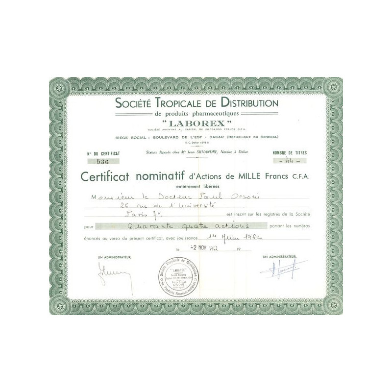 Sté Tropicale de Distribution de Produits Pharmaceutiques "Laborex" (CN Act 1000F CFA) Blanc