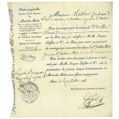 Rente Perpétuelle 1000 F du Mont-de-Milan