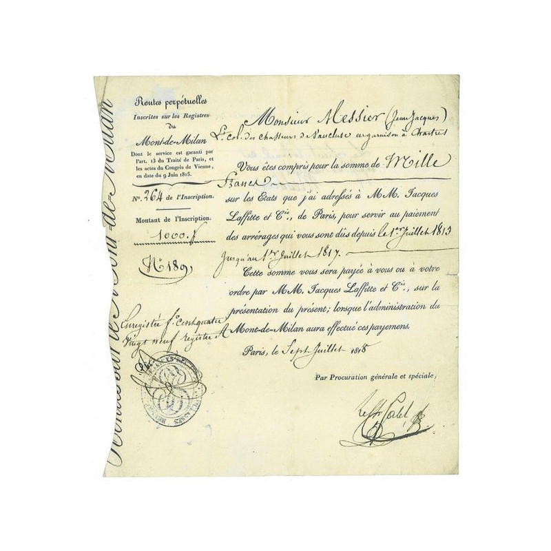 Rente Perpétuelle 1000 F du Mont-de-Milan