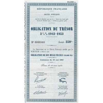 Obligation du Trésor 3 1/2 % 1943 - 1953