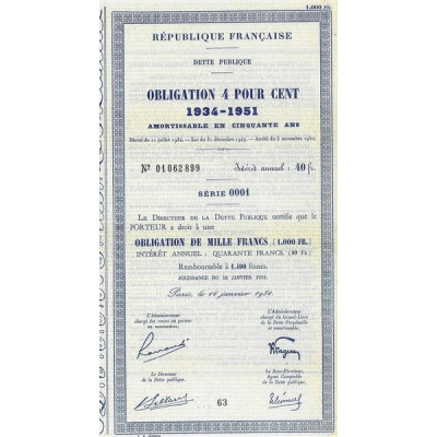 Obligation 4 % 1934 - 1951 (Obl 1000 F)