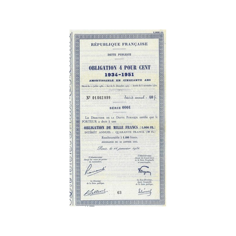 Obligation 4 % 1934 - 1951 (Obl 1000 F)