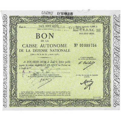 Bon de la Caisse Autonome de la Défense Nationale