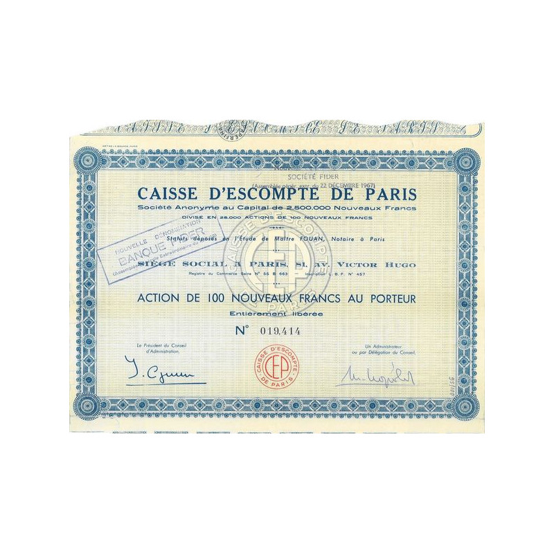 Caisse d'Escompte de Paris - Société Fider - Banque Fider