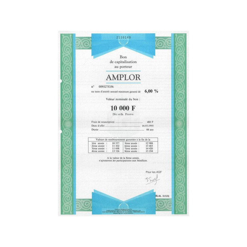 Amplor - Bon de Capitalisation au porteur