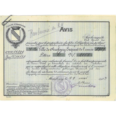 Ville de Strasbourg - Emprunt de l'Année 1909