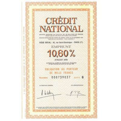 Crédit National - Emprunt 10.60% Juillet 1978