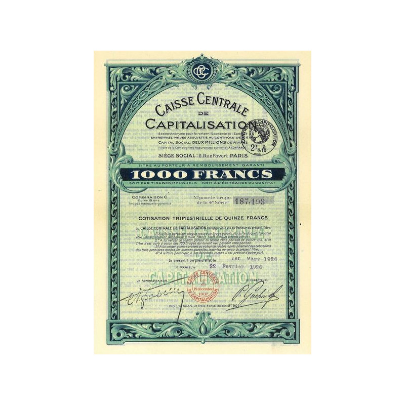 Caisse Centrale de Capitalisation (1000 F)
