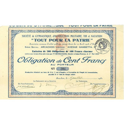 Sté de Gymnastique. D'Instruction Militaire. Tir et Natation "Tout Pour la Patrie"