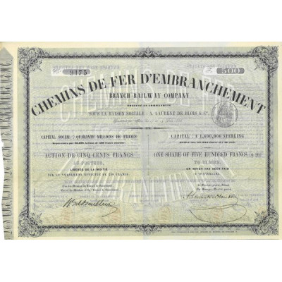 Chemins de Fer d'Embranchement sous la Raison Sociale A. Laurent de Blois & Cie