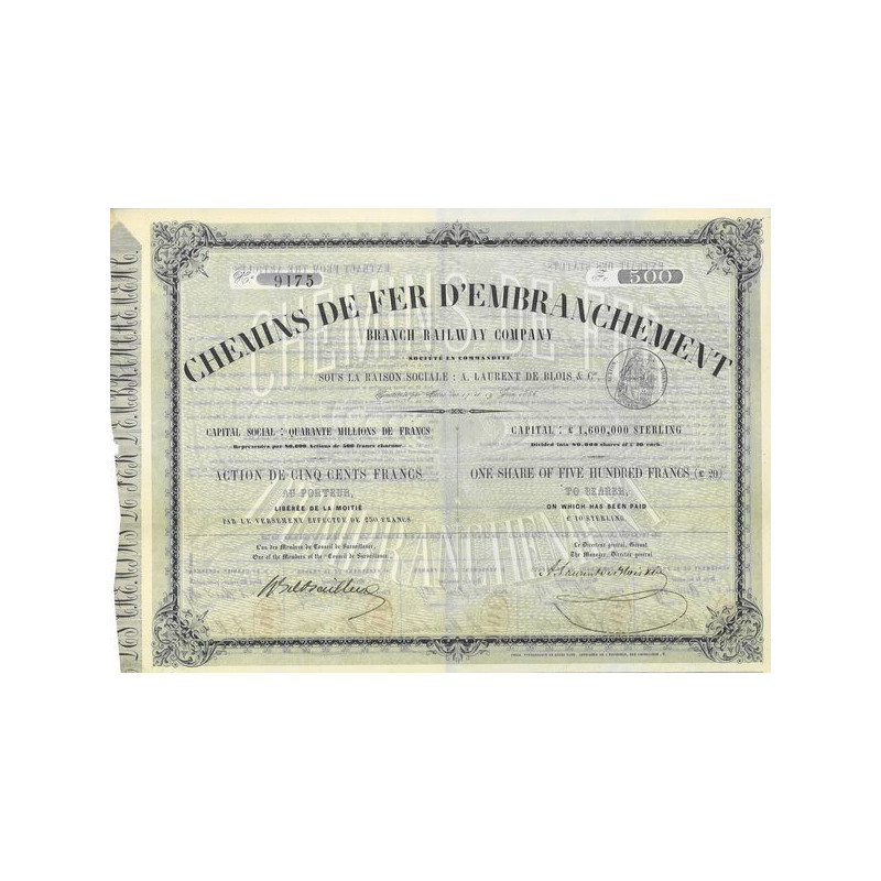 Chemins de Fer d'Embranchement sous la Raison Sociale A. Laurent de Blois & Cie