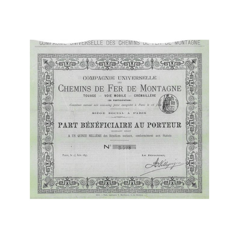 Cie Universelle des Chemins de Fer de Montagne. Touage - Voie Mobile - Crémaillère