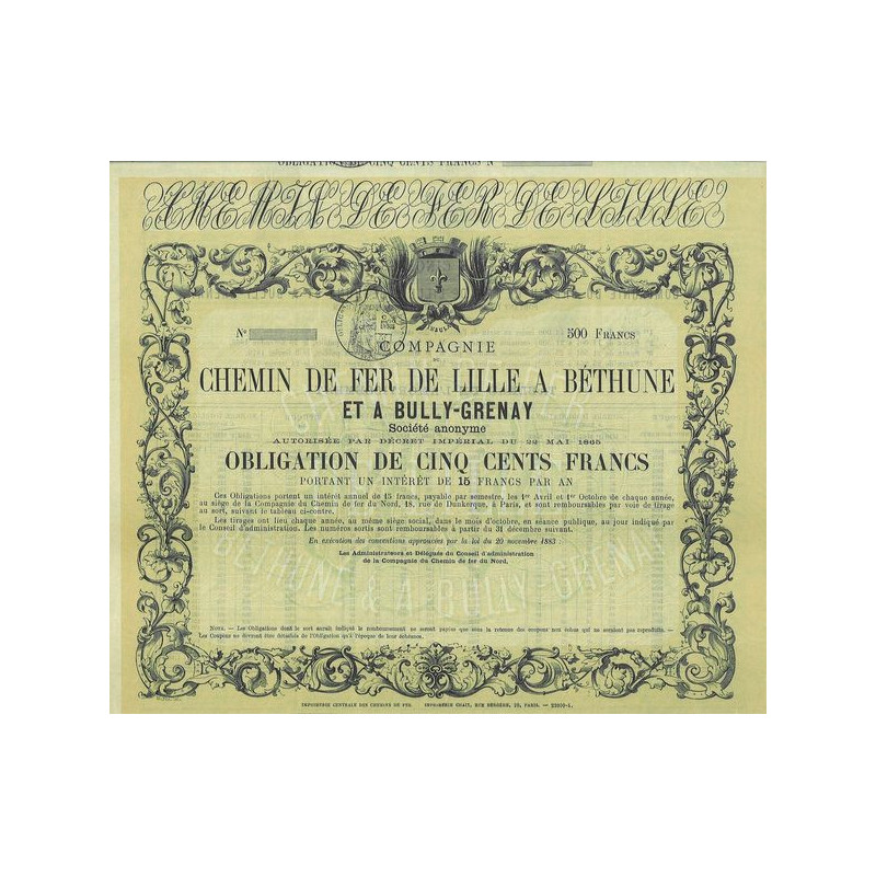 Cie du Chemin de Fer de Lille à Béthune et à Bully-Grenay (blanquette)