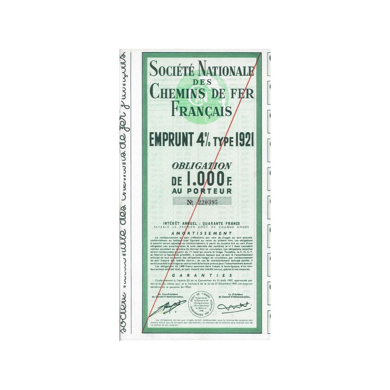 Sté Nationale des Chemins de Fer Français - Emprunt 4 % type 1921 - Intérêt 40 F