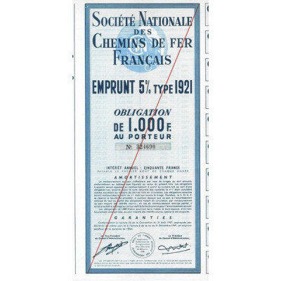 Sté Nationale des Chemins de Fer Français - Emprunt 4 % type 1921 - Intérêt 50 F