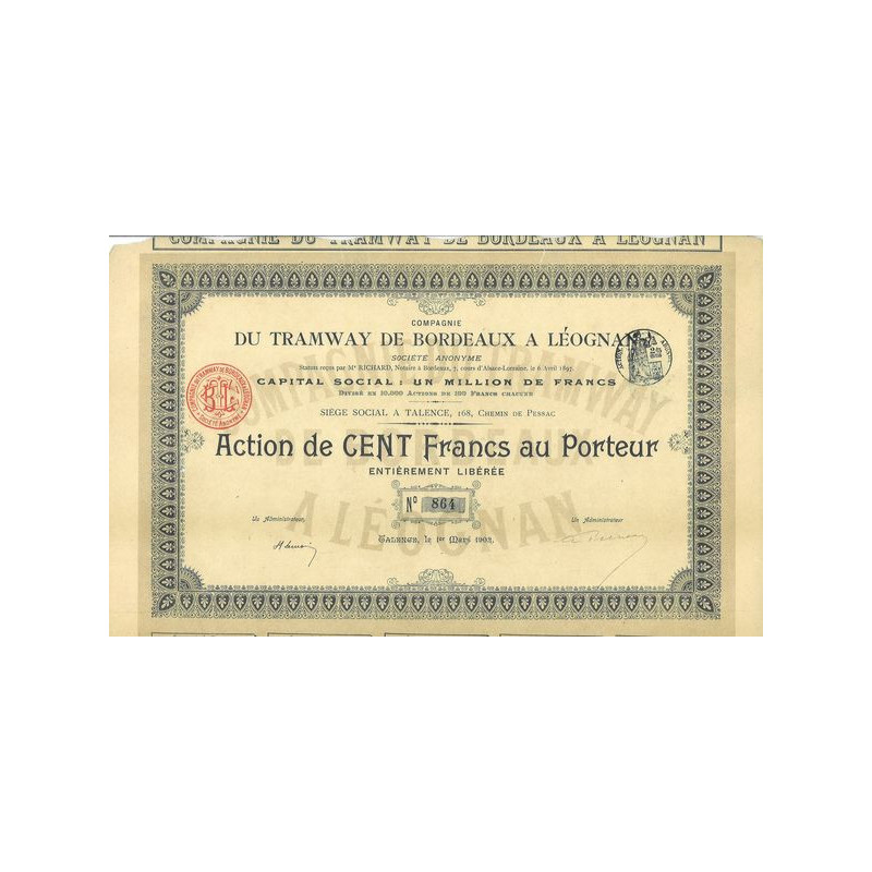 Cie des Tramways de Bordeaux à Léognan (Act 100 F)