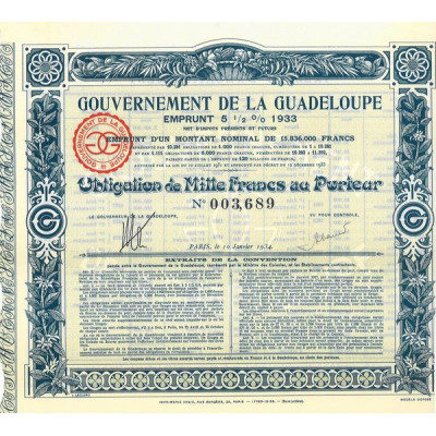 Gvt de la Guadeloupe - Emprunt 5 1/2 % 1933